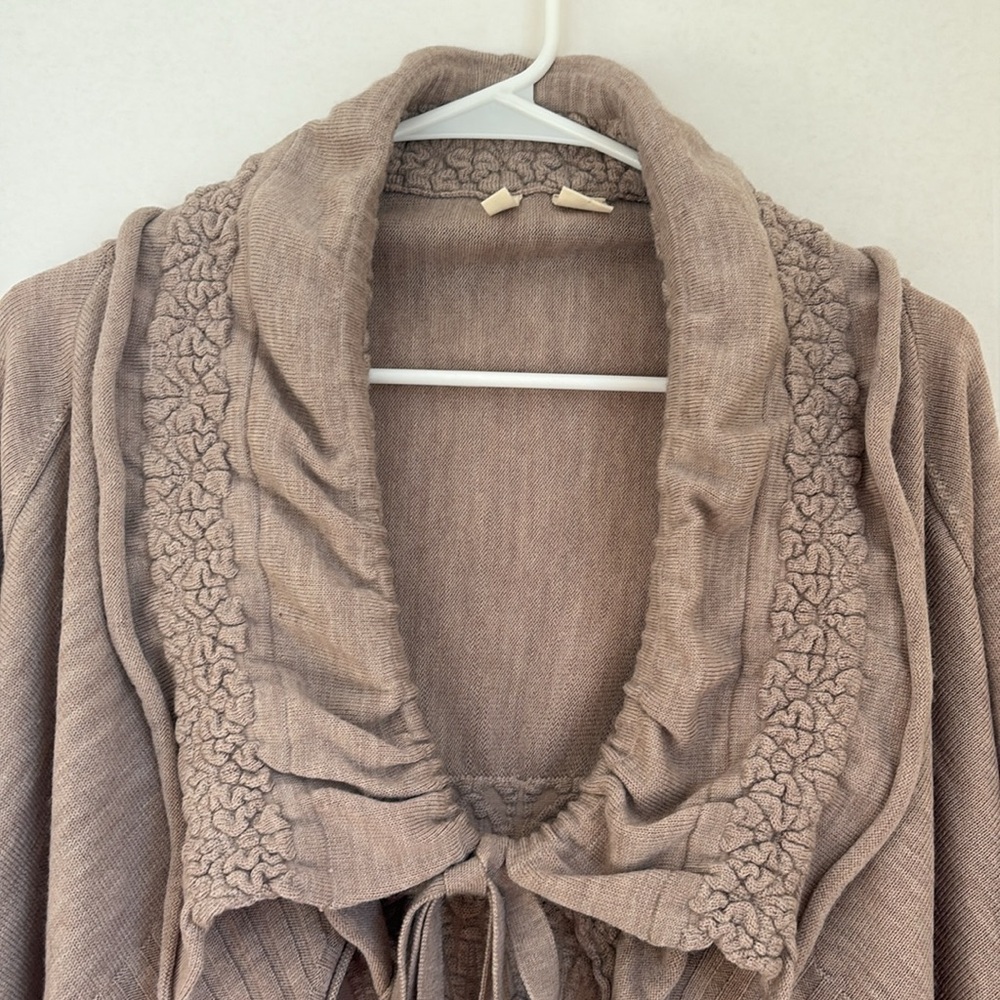 Anthropologie Ha’Penny Long Line Wool Shawl Cardigan Oatmeal XS see condition - Picture 3 of 8